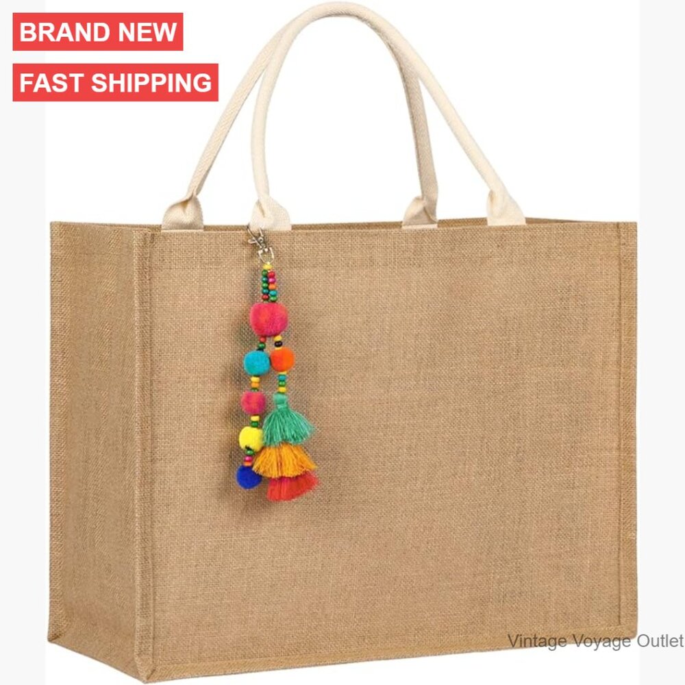 Large Jute Straw Beach Tote Bag Waterproof Foldable Travel Shopping